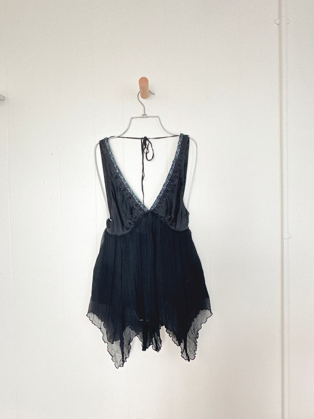 Handkerchief Babydoll Top(2000s) - Whimsigoth Style | Black Silk & Beading